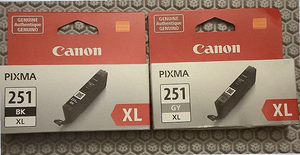 2 Pack New Genuine Canon Pixma 251 Black & Gray XL Ink Cartridges SEALED