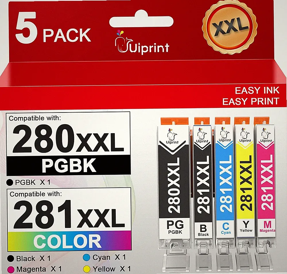 5 Pack Super High Yield 280XXL 281XXL Replacement for Canon 280 281 Ink Cartridg