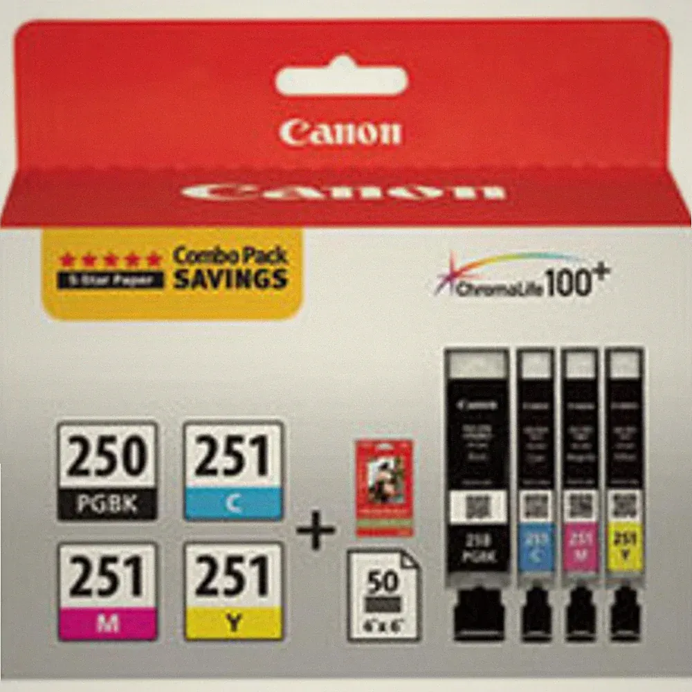 Canon 50 Sheets Black Cyan Magenta Yellow Inkjet Printer Ink Combo Pack