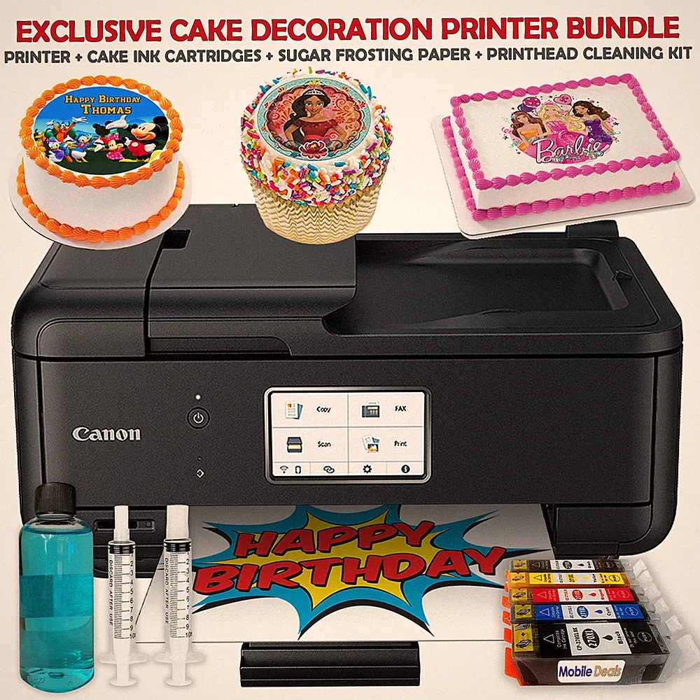 Canon Cake Topper Image Printer, Edible Ink Cartridges, 12 Sugar Sheets Bundle