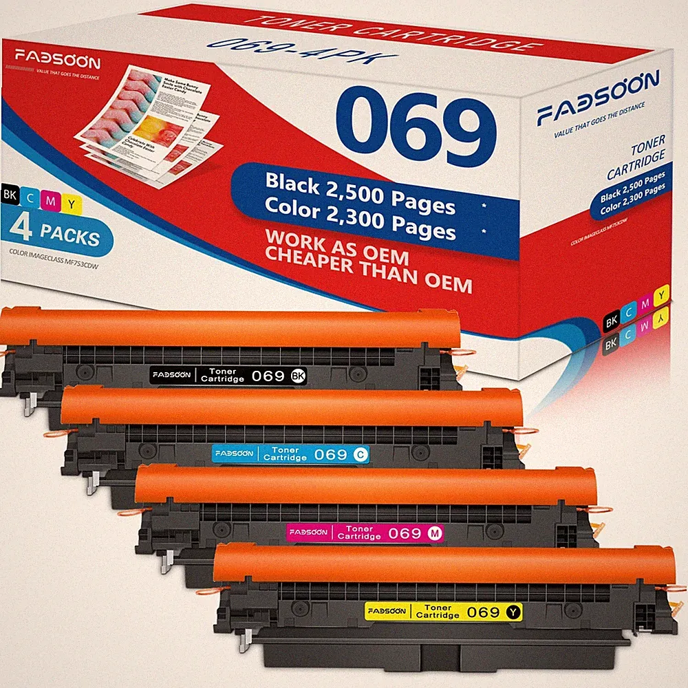 FADSOON® Compatible 069 Toner BK/C/M/Y Show Ink Levels for Canon MF753Cdw 4 PK
