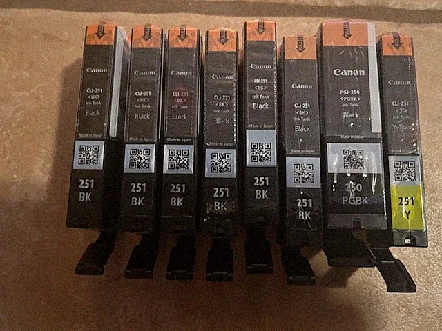 Genuine Canon Pixma 251 BK Black Ink Cartridge. New Open Box Set Of 5 w/ 250BK&Y