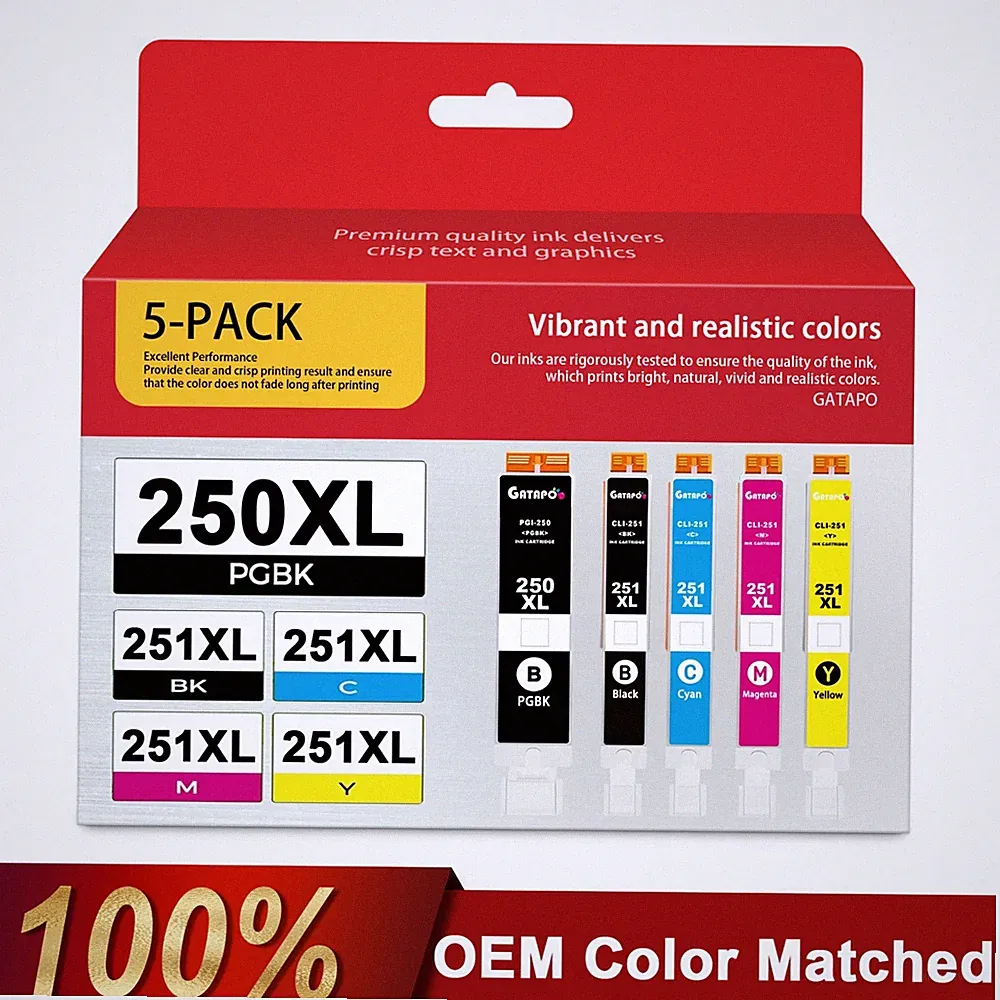 PGI-250XL CLI-251XL Ink Set (5-Pack) for Canon MG5422 MG5522 Printers